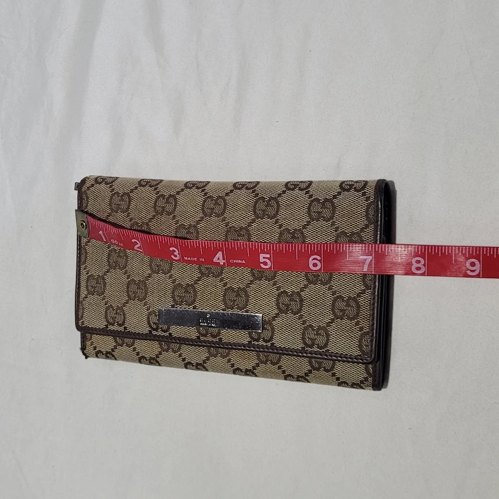 Gucci Brown Tan Wallet Card Holder Twist Lock Clutch Vintage Graphic Web Print - Picture 9 of 14